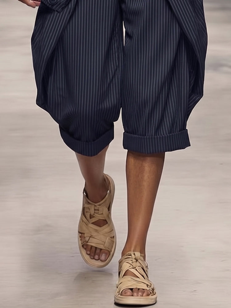 Shorts Cargo de Rayas con Dobladillo Doblado
