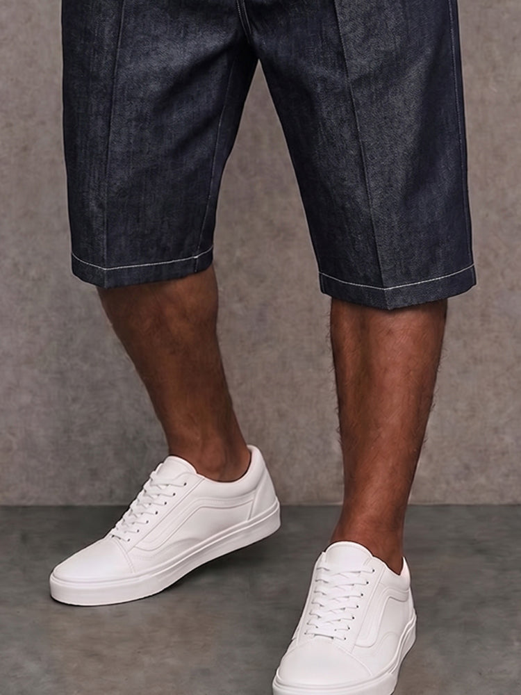 Shorts Vaqueros Elasticos con Costura en Contraste