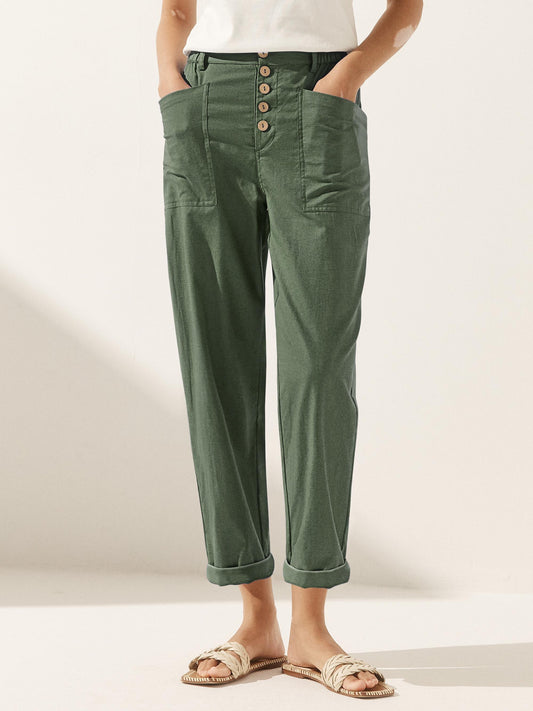 Pantalón de lino HEIDI con un solo botón y bragueta