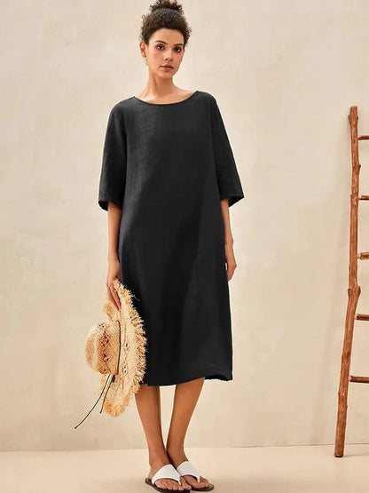 Vestido de Lino 100% sin Cuello Longitud Media SOFIA
