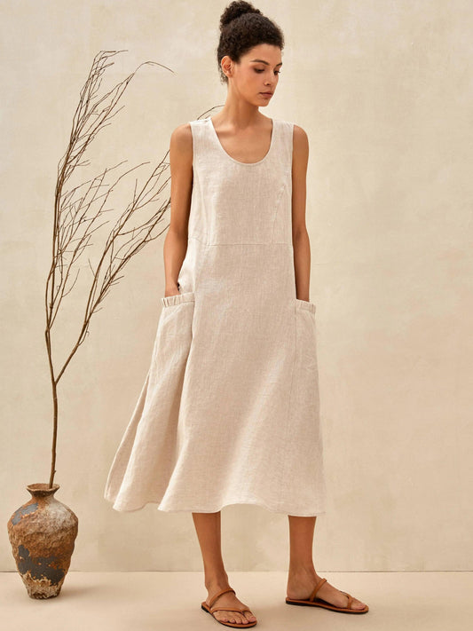 GIANA 100% Linen Sleeveless Beach Dress