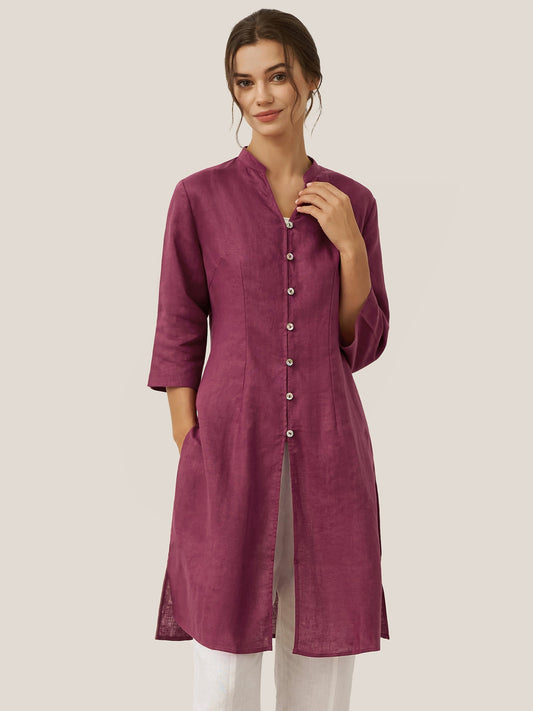 100% Linen Long Top with DILLON Hand Button