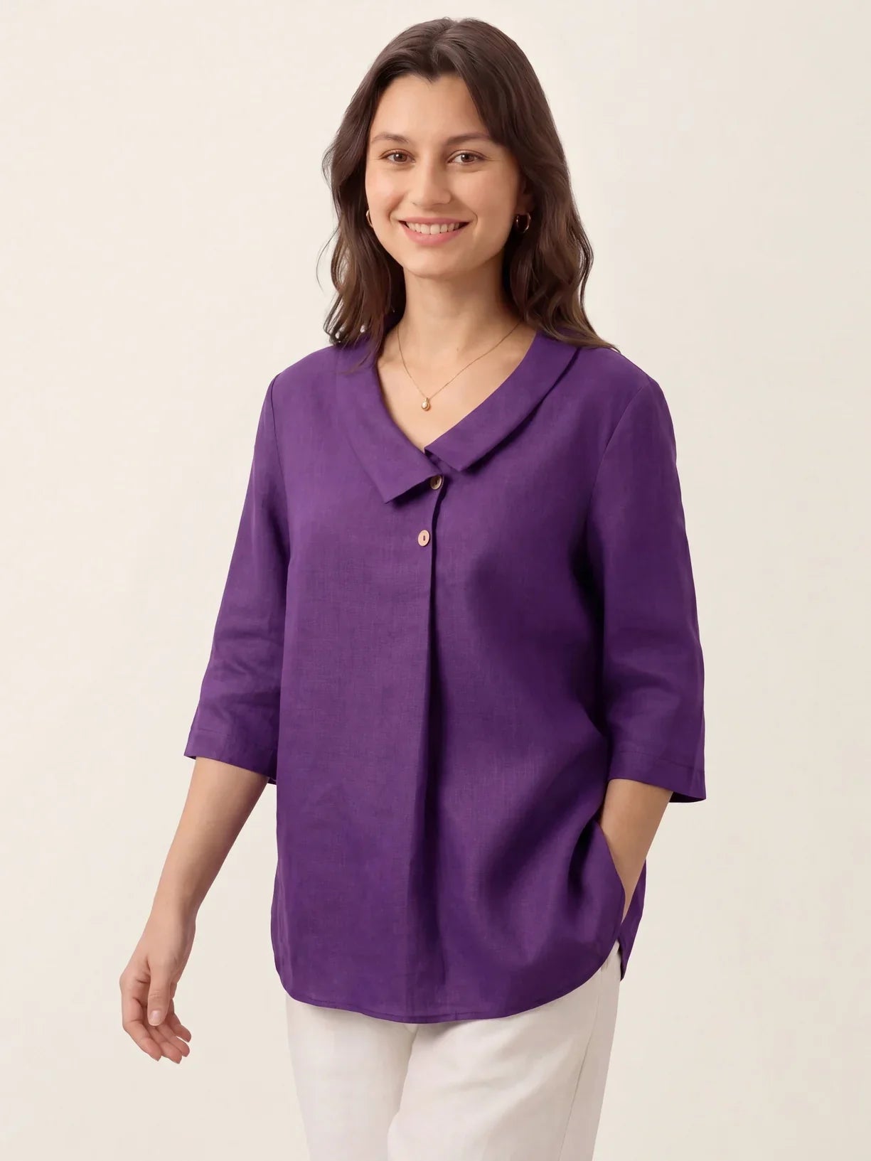 Top plisado invertido cuello asimétrico 100% lino OTTILIE
