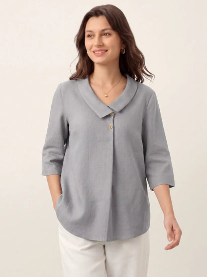 Top plisado invertido cuello asimétrico 100% lino OTTILIE