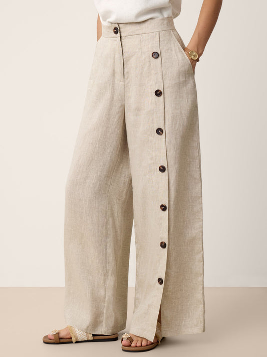 KATYA 100% linen trousers with slit hem