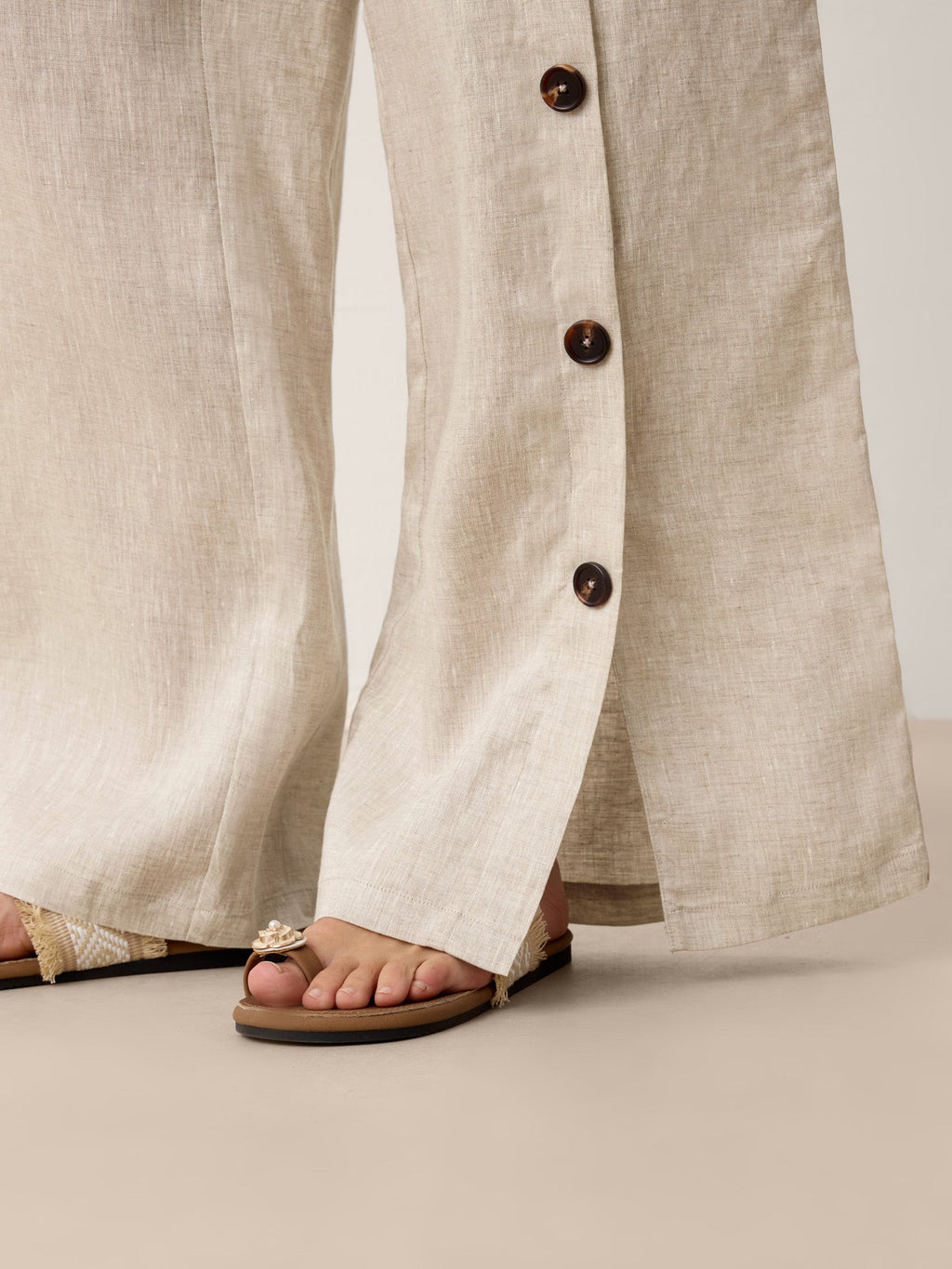 Pantalón con dobladillo de hendidura 100% de lino KATYA