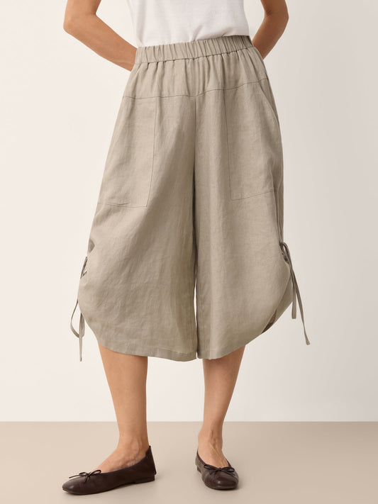Pantalón 100% lino con cordón en el bajo y cintura elástica fruncida CALANTHE