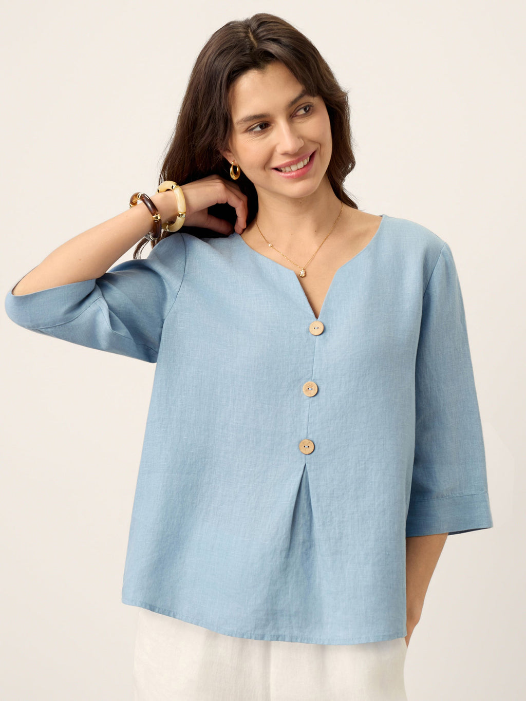 Top de Lino 100% Cuello Dividido Pliegue Invertido TABITHA