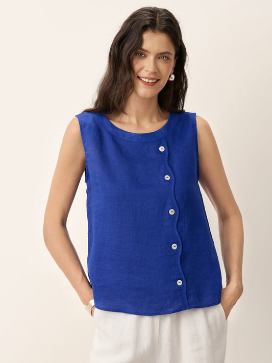 GALATEA 100% Linen Sleeveless Button-Up Shirt