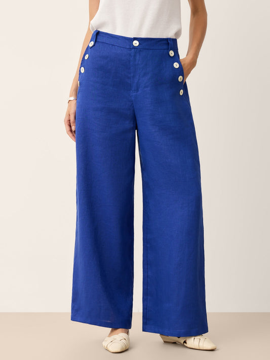 Pantalón de lino 100% de pierna ancha con botones IONE