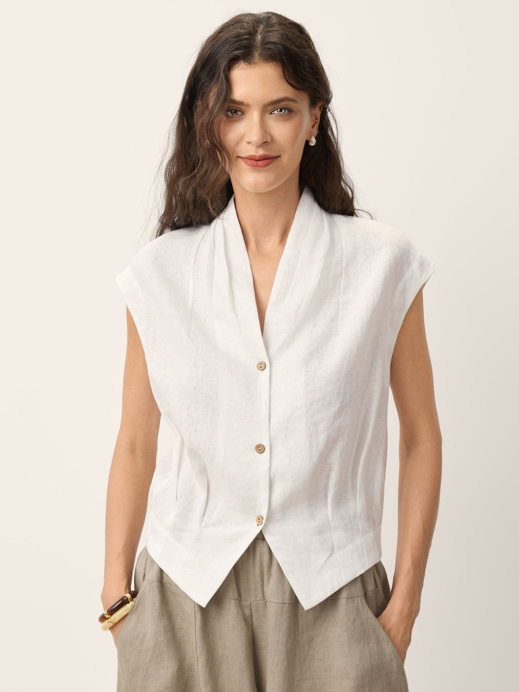 Camisa de Lino 100% Cruzada Cuello Elástico Espalda Recortada VALERIA
