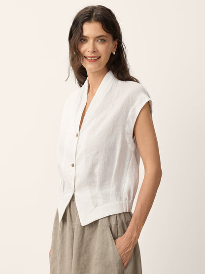 Camisa de Lino 100% Cruzada Cuello Elástico Espalda Recortada VALERIA