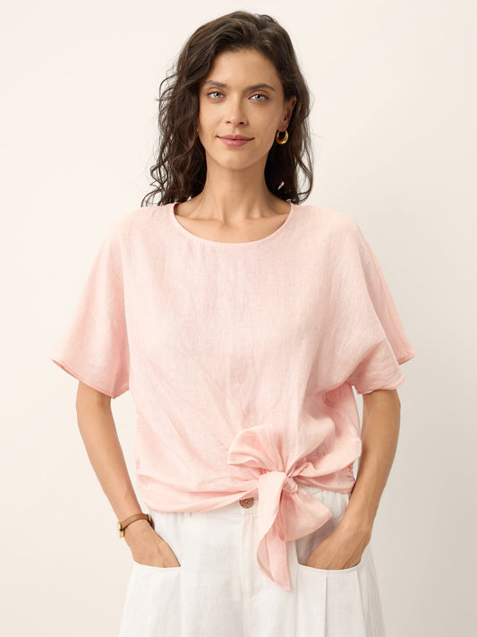 100% linen tie front drop shoulder blouse PAULA