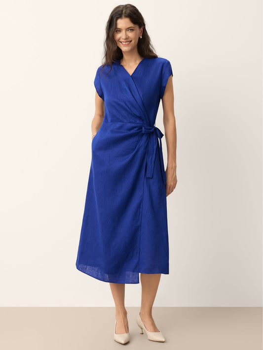 KERSTIN Dress with Tie 100% Linen A-Line Midi
