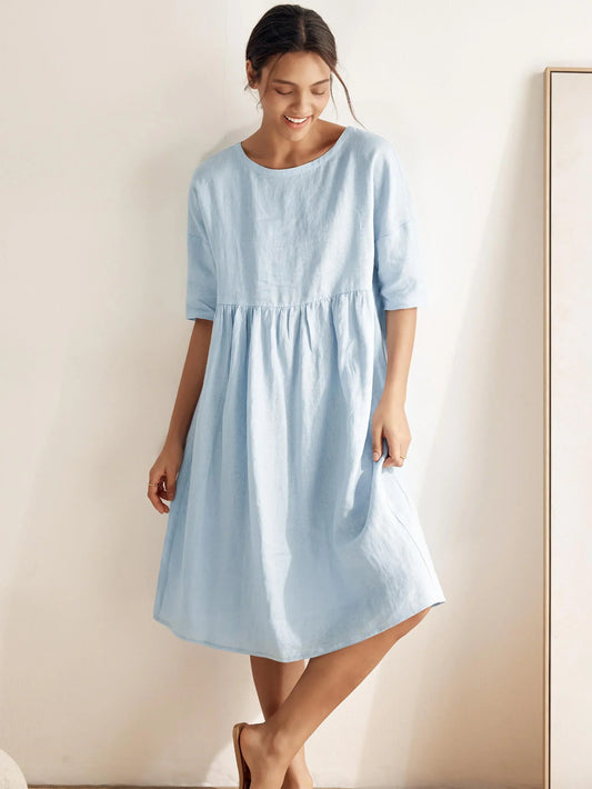 VALENCIA A-Line 100% Linen Midi Dress