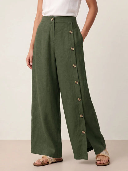 Pantalón con dobladillo de hendidura 100% de lino KATYA