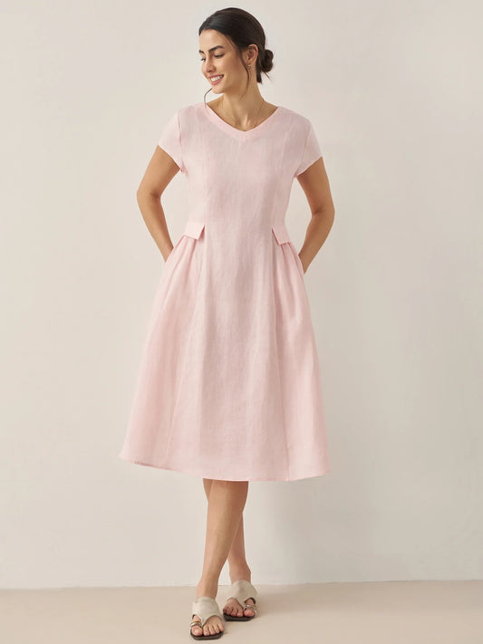 100% natural linen V-neck summer dress ALEXA