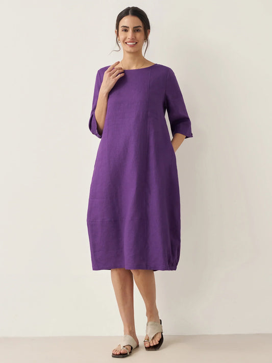 100% Linen Collarless Midi Dress SOFIA