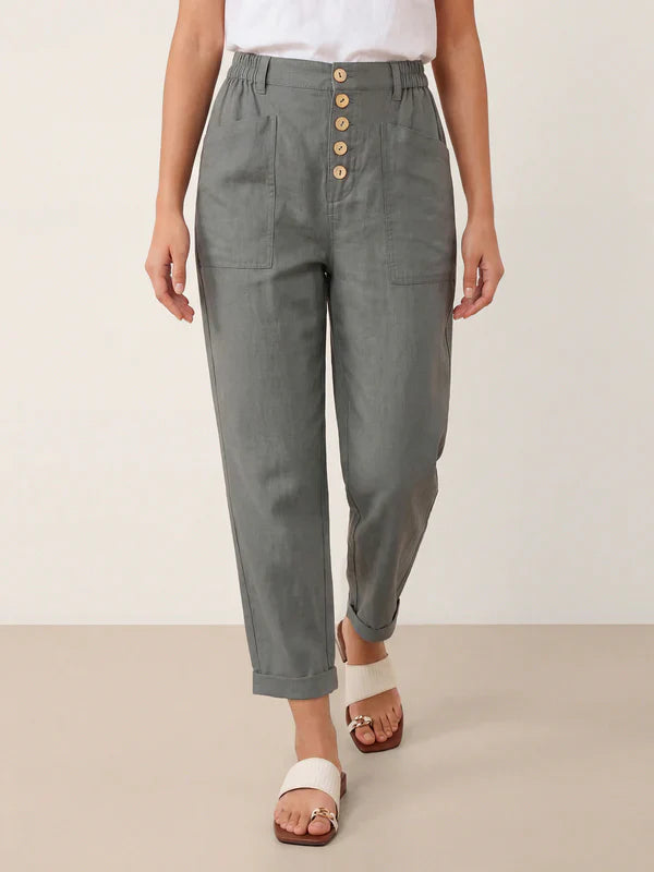 Pantalón mosca de lino con botón simple HEIDI