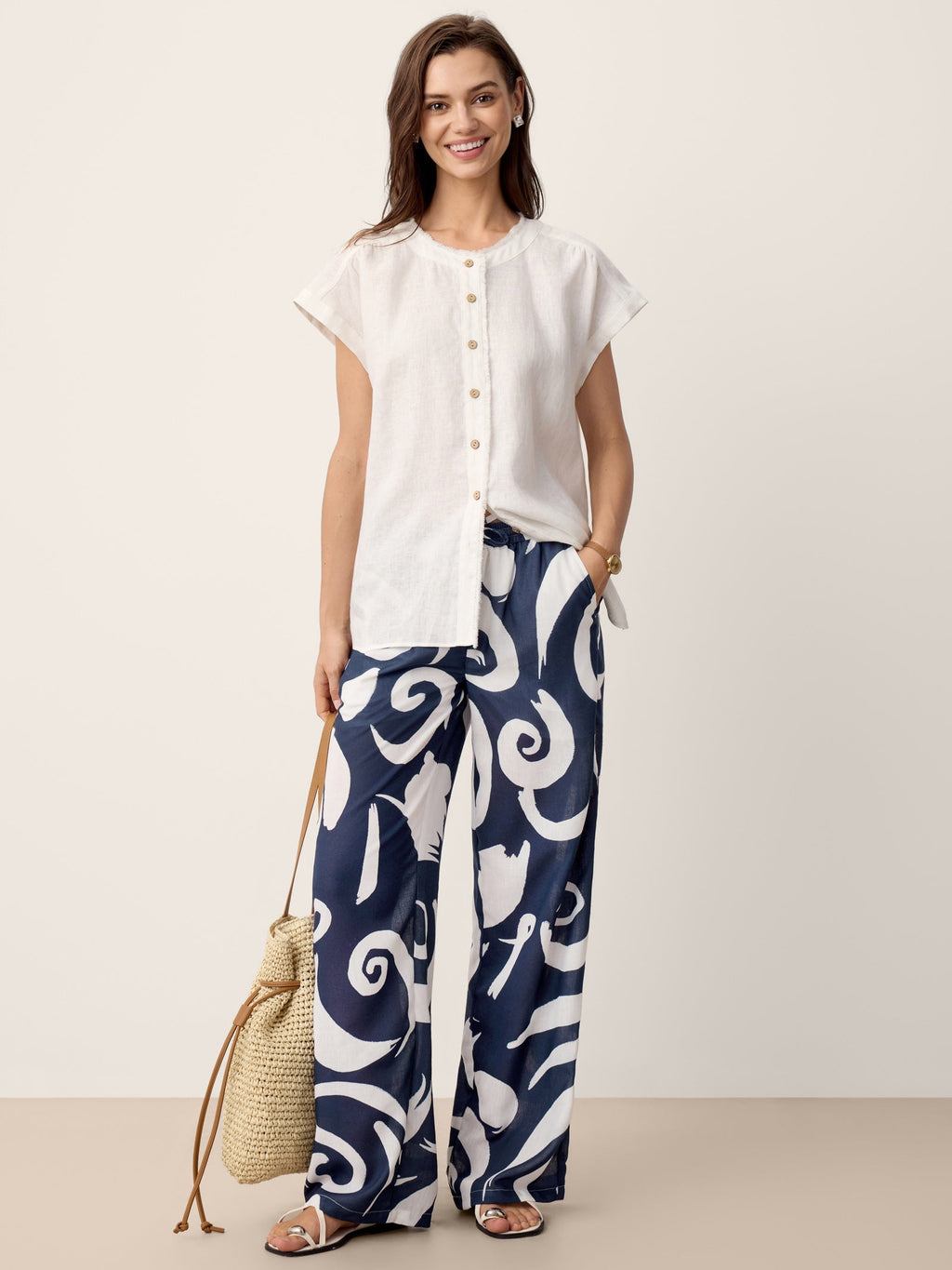 Pantalón de pierna recta con estampado abstracto de lino ORLA