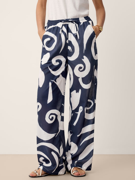 ORLA linen abstract print straight leg trousers