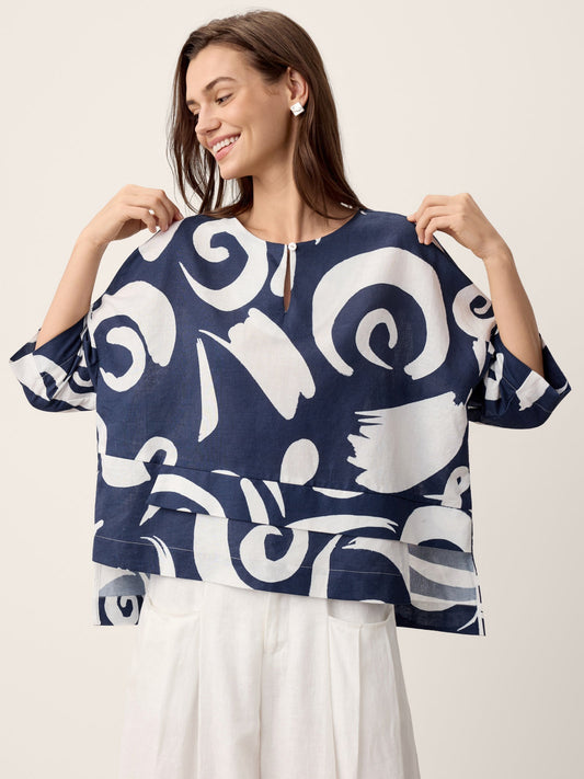 NOREEN Asymmetrical layered linen top