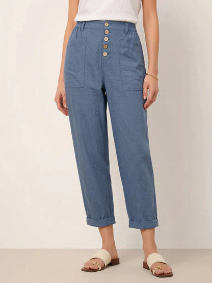 Pantalón mosca de lino con botón simple HEIDI