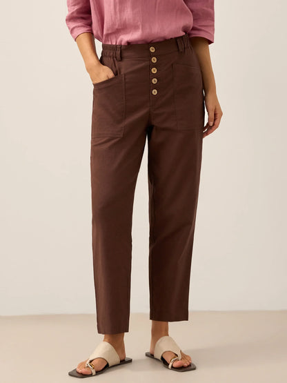 Pantalón mosca de lino con botón simple HEIDI