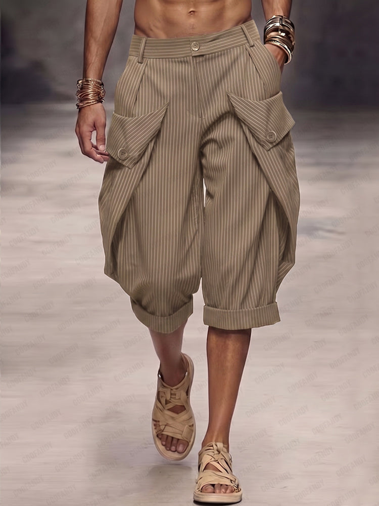 Shorts Cargo de Rayas con Dobladillo Doblado
