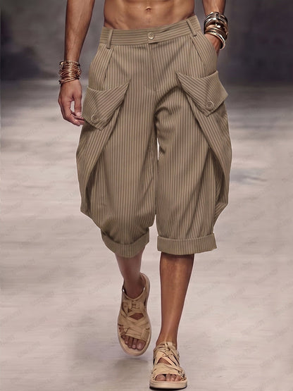 Shorts Cargo de Rayas con Dobladillo Doblado