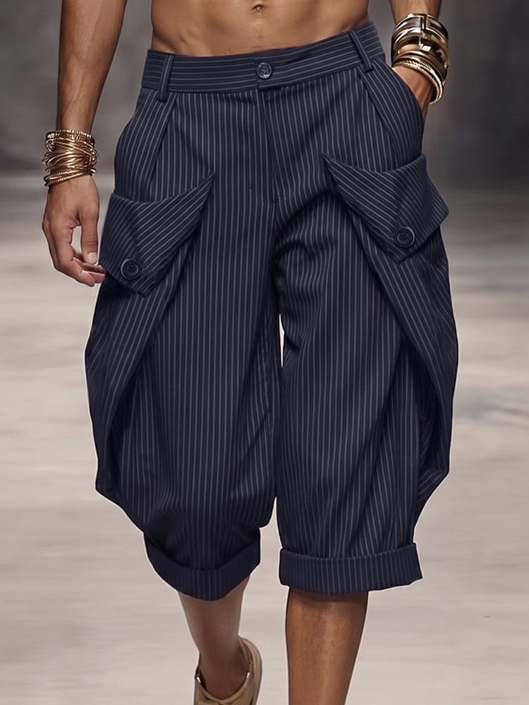 Shorts Cargo de Rayas con Dobladillo Doblado