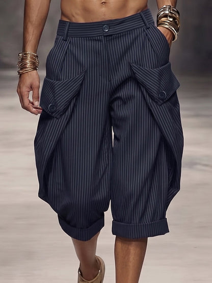 Shorts Cargo de Rayas con Dobladillo Doblado