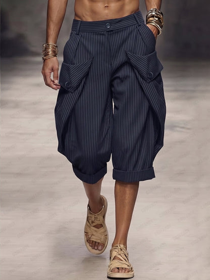 Shorts Cargo de Rayas con Dobladillo Doblado
