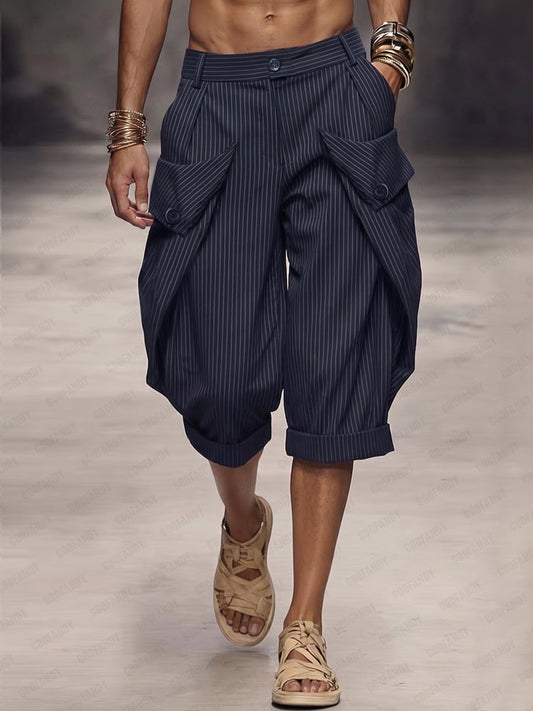 Shorts Cargo de Rayas con Dobladillo Doblado