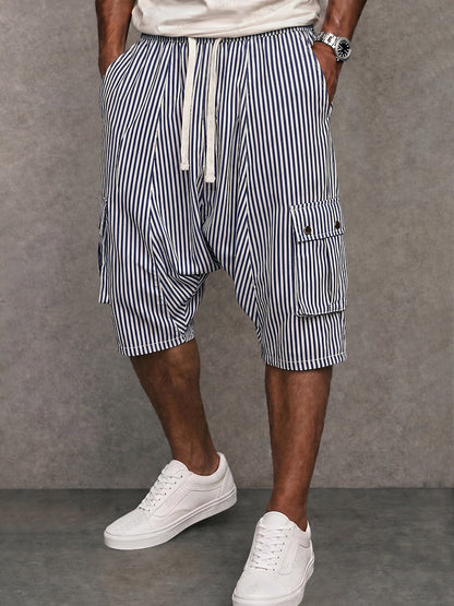 Shorts con Cordon y Rayas de Entrepierna Caida