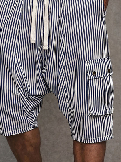 Shorts con Cordon y Rayas de Entrepierna Caida