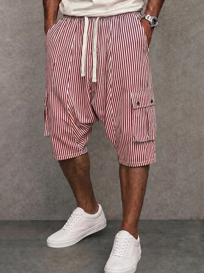 Shorts con Cordon y Rayas de Entrepierna Caida