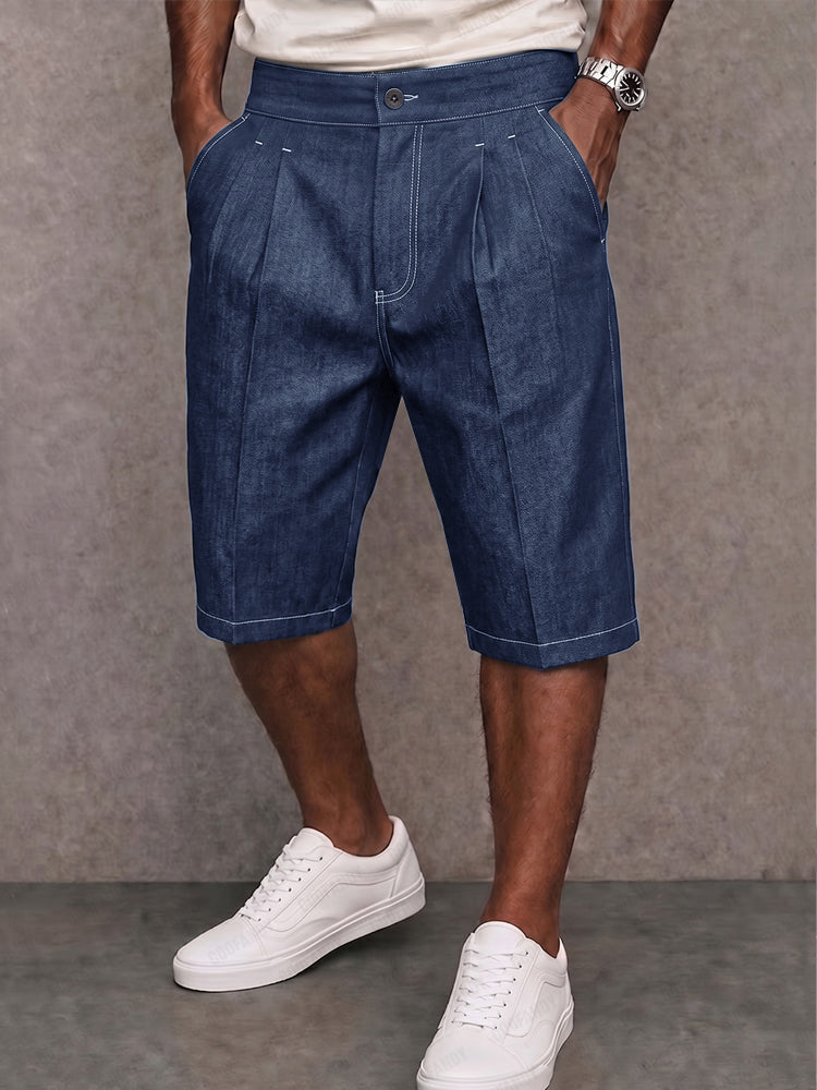 Shorts Vaqueros Elasticos con Costura en Contraste
