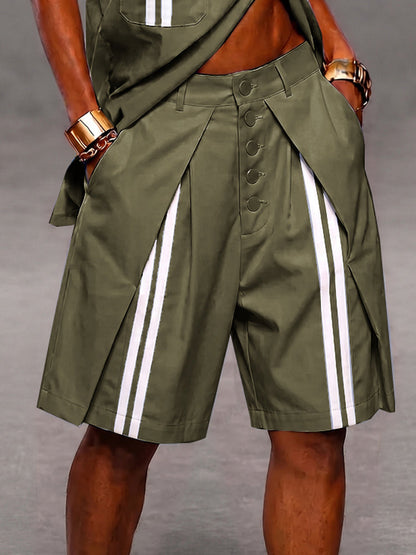Shorts de Rayas con Detalle Patchwork y Botones