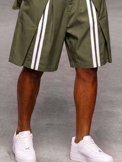 Shorts de Rayas con Detalle Patchwork y Botones