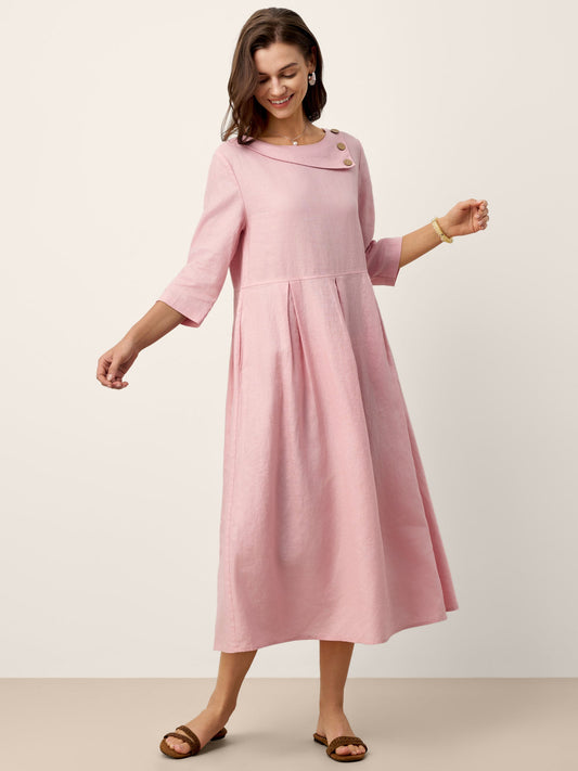 100% Linen Halter Neck Dress with Buttons